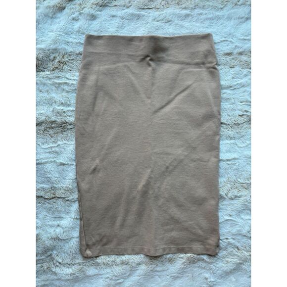 Iris Women's Khaki Asymmetrical Cut Thick Waistband Stretch Knee Length Skirt M - Picture 4 of 5